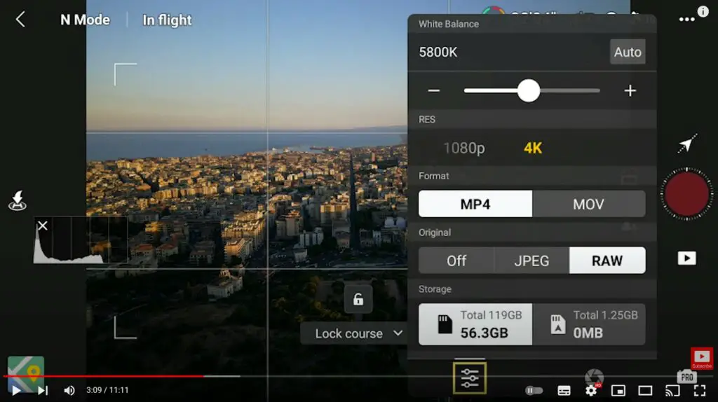 The window for White Balance, resolution, and photo format in the Mini 3 Pro