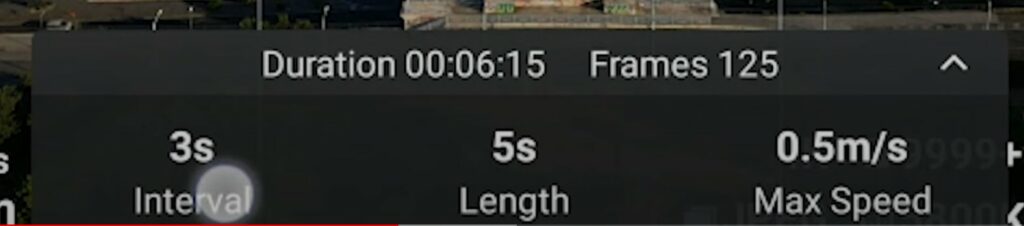 DJI Mini 3 Pro: Window for Hyperlapse values