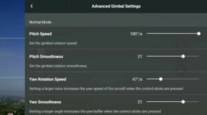 The window for Advanced Gimbal Settings in the Mini 3 Pro