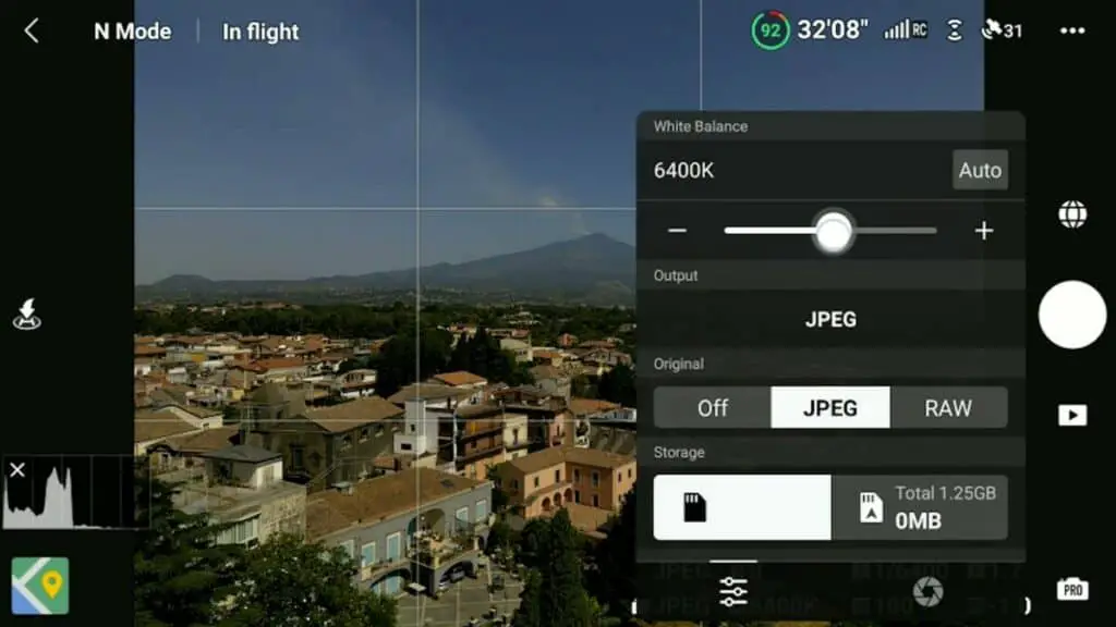 Mini 3 Pro: window for White Balance, file format and storage location