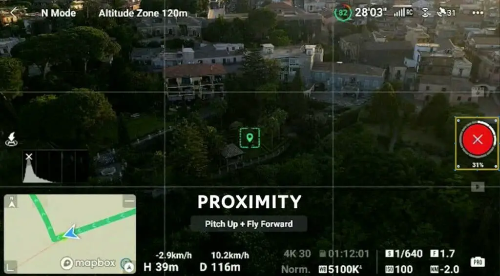 DJI Mini 3 Pro: click on the red icon to exit Mastershots