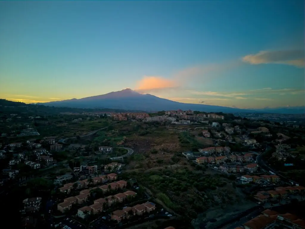A village in the foothill of Mount Etna after sunset with the Mini 3 Pro