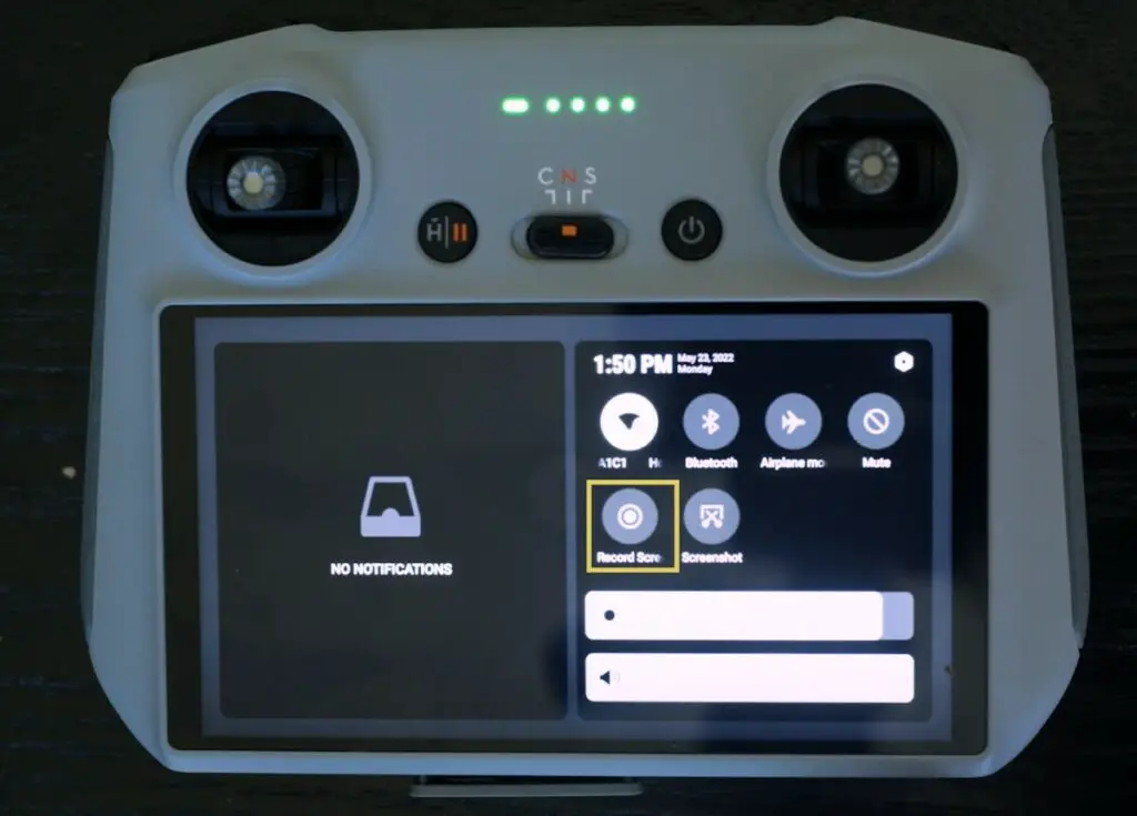 The Record Screen function in the RC controller