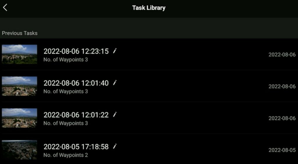 Task library with saved Waypoint hyperlapse missions