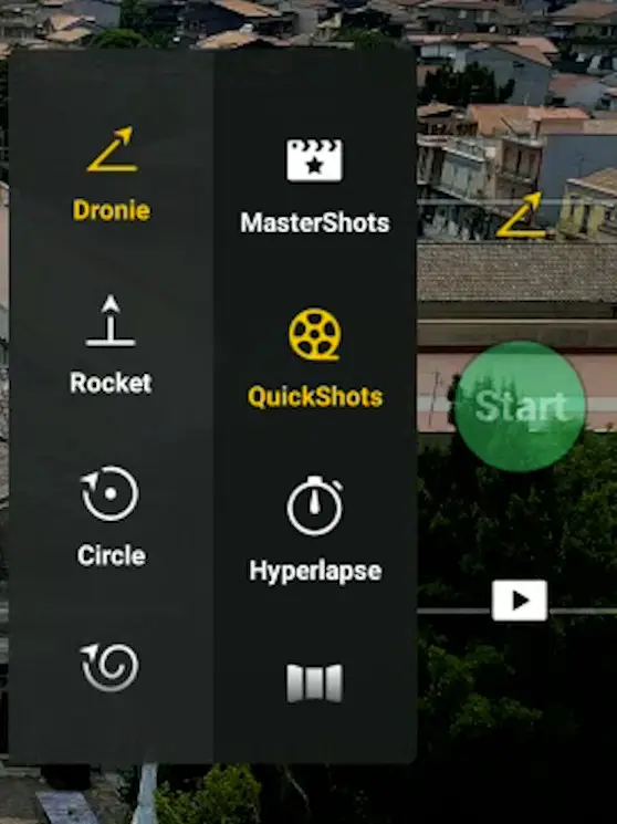 The menu for QuickShots in the Mini 3 Pro