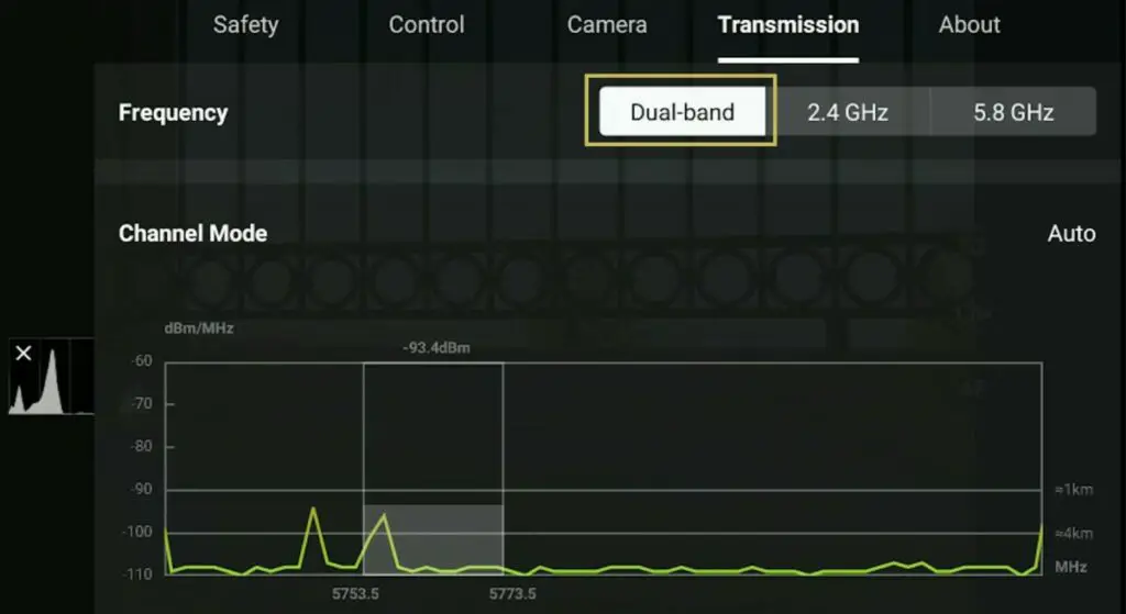 Selection of the transmission settings with the Mini 3 Pro