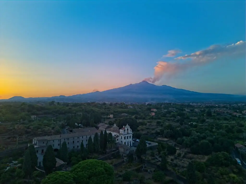 Mount Etna in Sicily at sunset. Five bracketed drone photos merged to HDR
