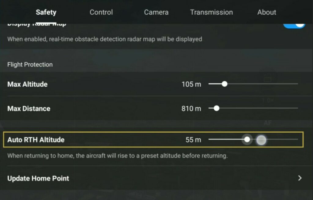 Setting the RTH altitude