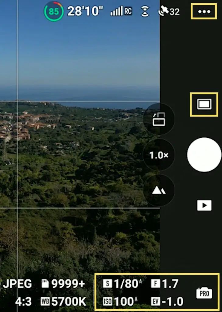 Where to find the settings for photography in the Air 3
