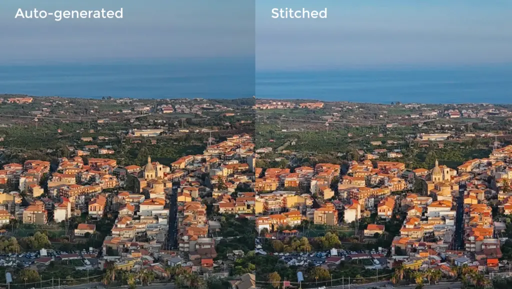 DJI Mini 4 Pro: Auto generated panorama vs stitched with third party software