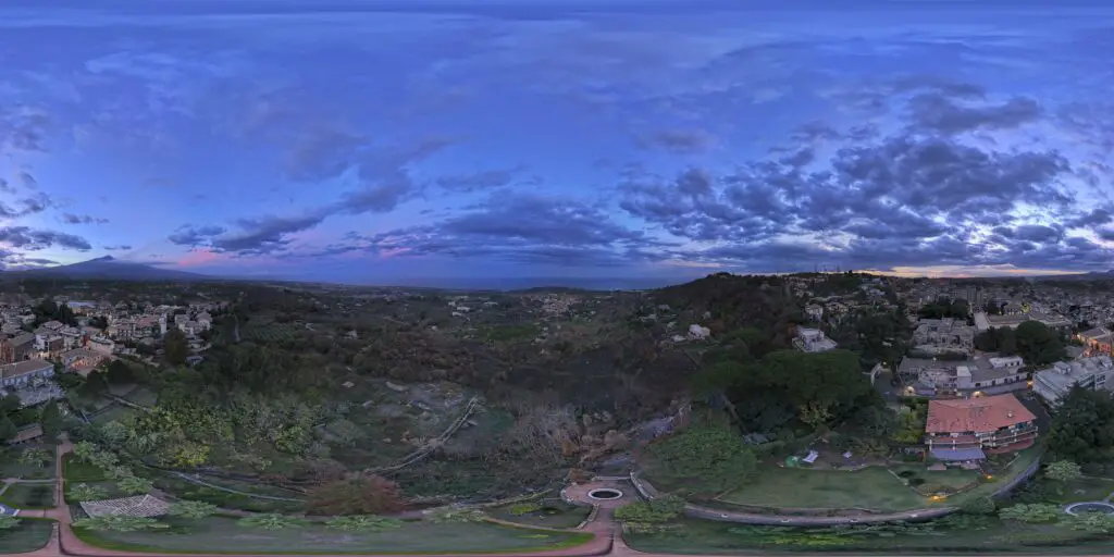 DJI Mini 4 Pro: Sphere panorama of the foothills of Mount Etna after sunset