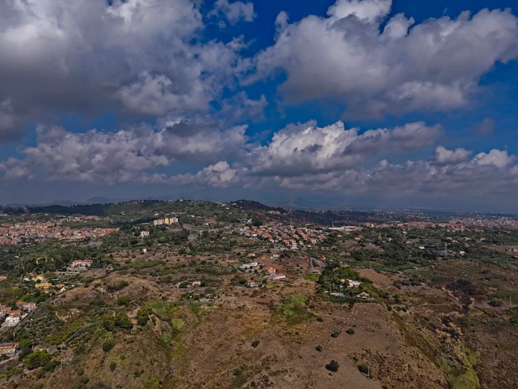 DJI Air 3 wide-angle lens: Village in the foothills of Mount Etna