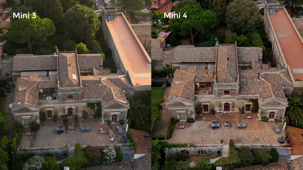 DJI Mini 4 Pro vs Mini 3 Pro: Top-down JPEG photos compared, Sicilian house
