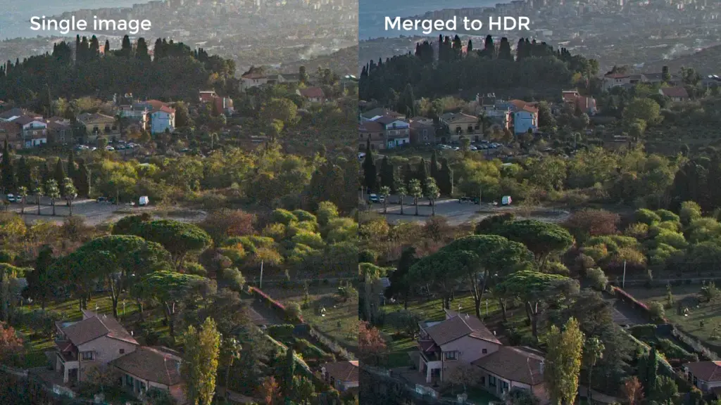 DJI Mini 4 Pro: 48MP single image vs Merge to HDR