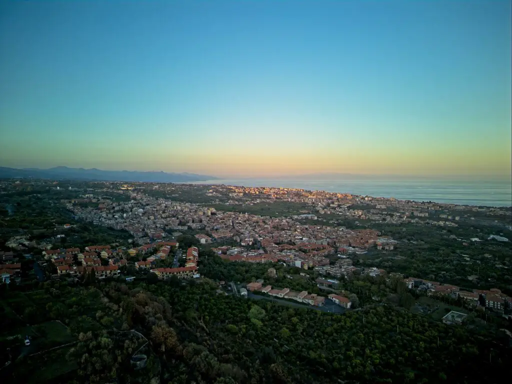 Images merged to HDR: The east coast of Sicily and the Southern tip of Italy. DJI Mini 4 Pro