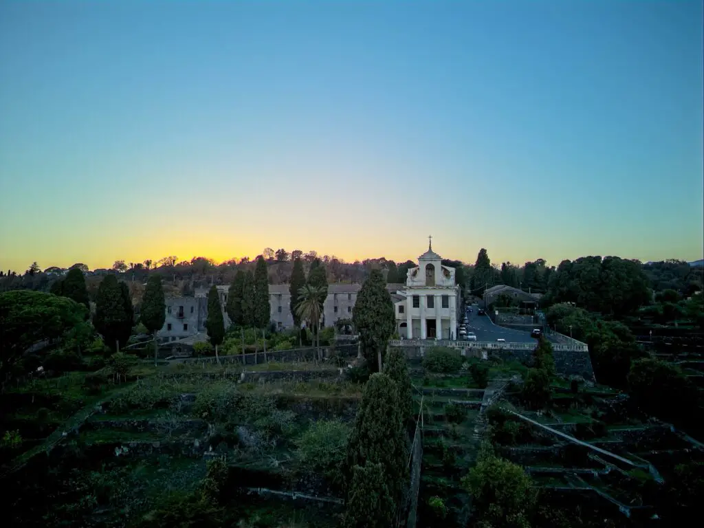 DJI Mini 4 Pro. Images merged to HDR: a monastery at sunset