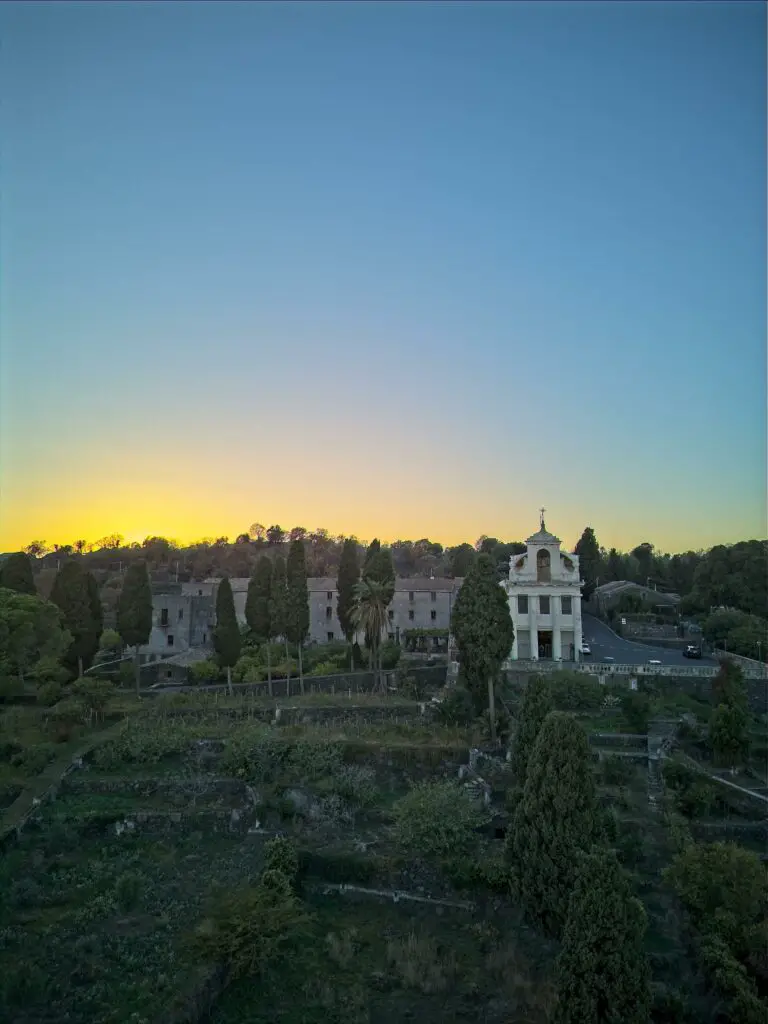 DJI Mini 4 Pro: AEB merge to HDR vertical view of a monastery after sunset