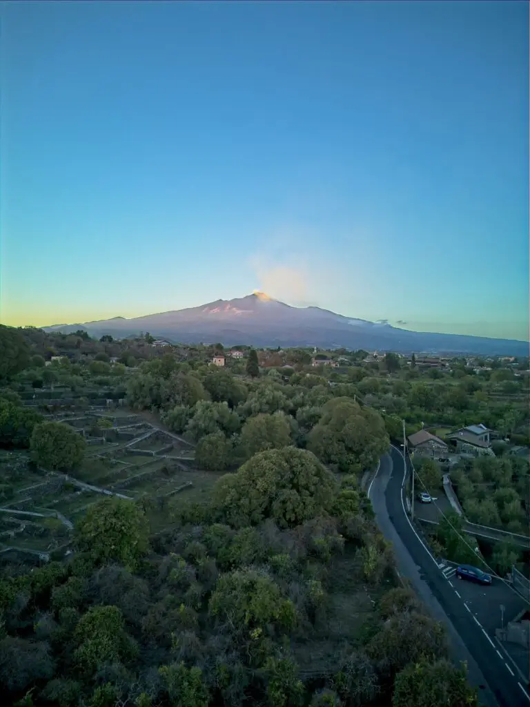 DJI Mini 4 Pro: Vertical view of Mount Etna before sunset