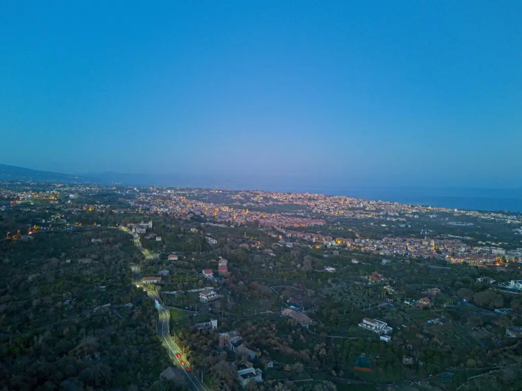 The town of Acireale in Sicily after sunset. Photo taken with a DJI Mini 4 Pro in 48 MP mode by Vicvideopic