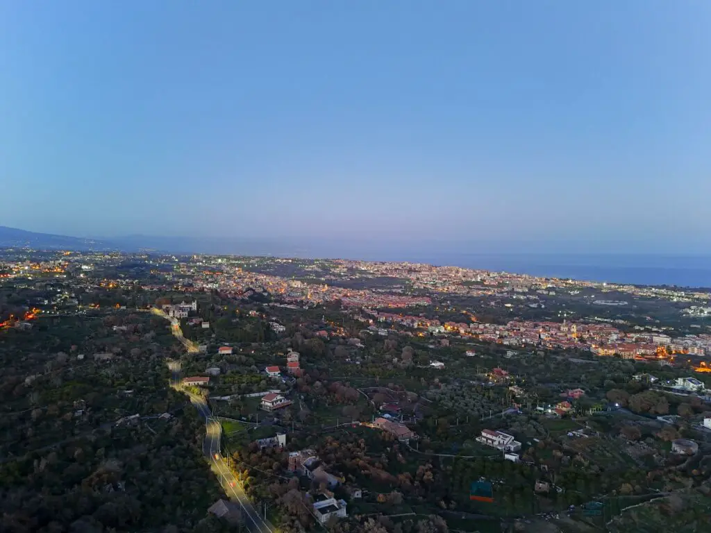 The town of Acireale in Sicily after sunset. Photo taken with a DJI Mini 4 Pro in 12 MP JPEG format by Vicvideopic