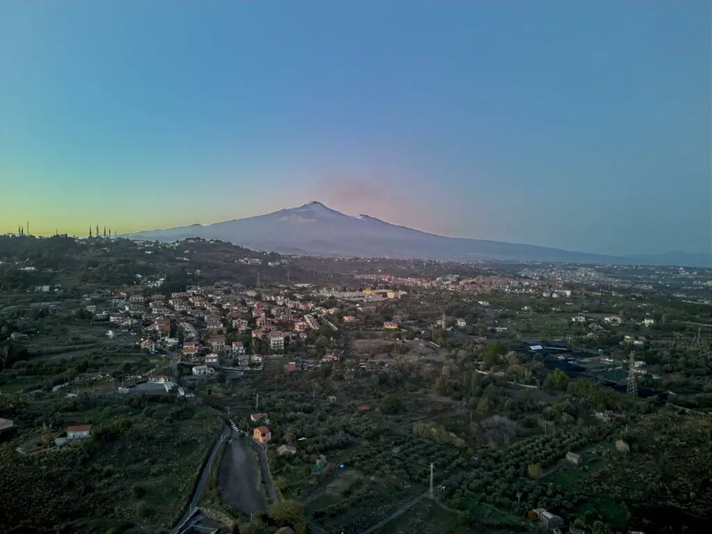 Mount Etna in Sicily after sunset.from the East. Photo taken in 12 MP with a Mini 4 Pro by Vicvideopic