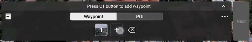 DJI Mini 4 Pro Waypoints: adding a point by tapping on the plus icon