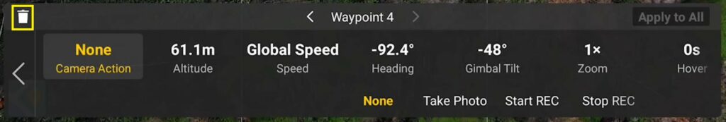 DJI Mini 4 Pro Waypoints: deleting a point