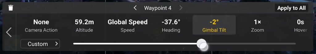 DJI Mini 4 Pro Waypoints: window for modifying individual points