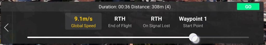 DJI Mini 4 Pro Waypoints: window for modifying the global setting