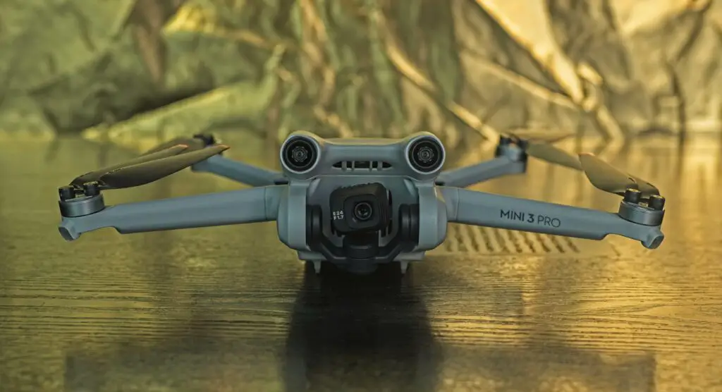 DJI Mini 3 Pro front view with open wings (Vicvideopic)